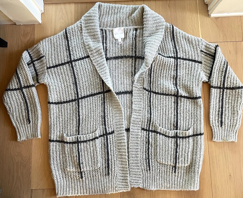 Leith Oatmeal & Black Windowpane Oversized Knit Cardigan - M/L